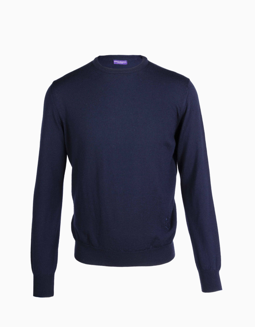 Patrick Hellmann Collection Navy Blue Pullover Round Neck 100% Wool image